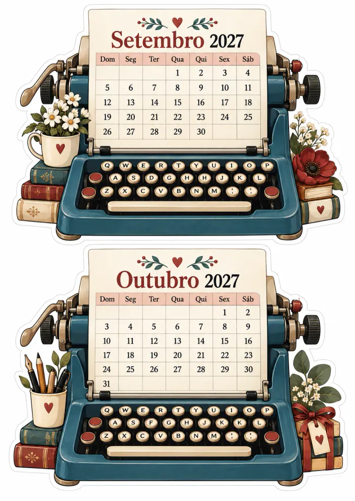 Prévia 14 — Calendário Máquina de Escrever