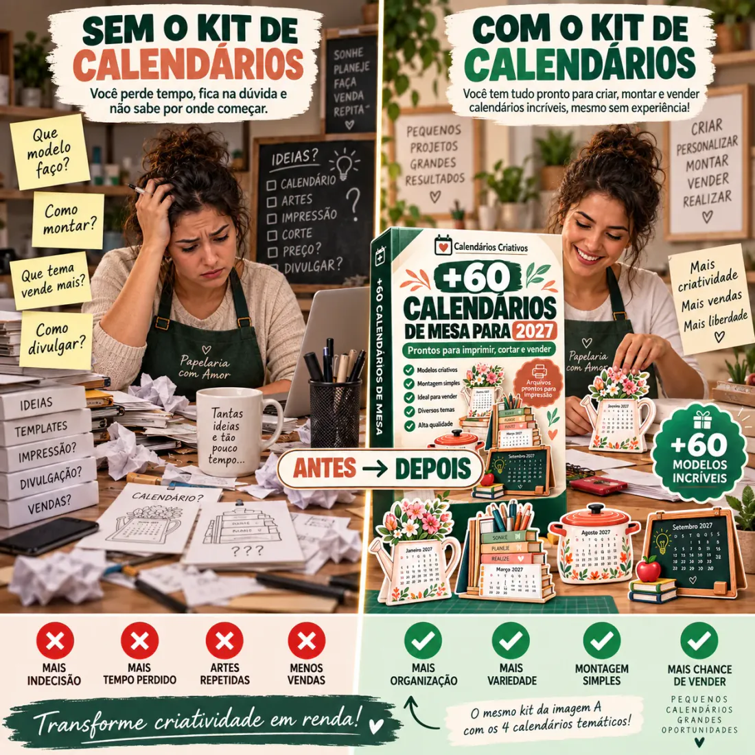Imagem demonstrativa dos calendários impressos, recortados e montados